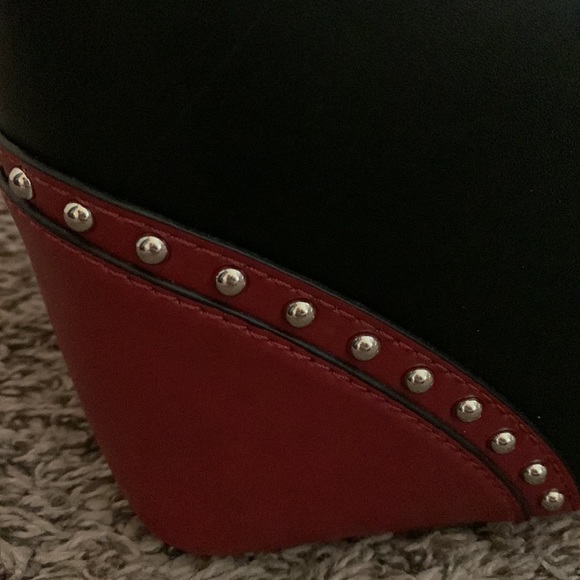 Love Moschino red and black studded leather satchel purse with logo - Picture 7 of 9